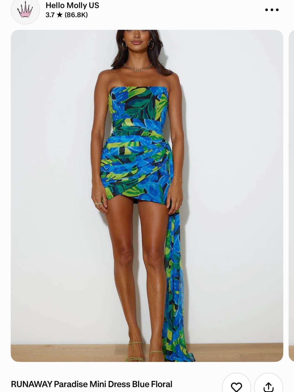 Hello Molly Blue and Green Strapless Floral Mini Dress